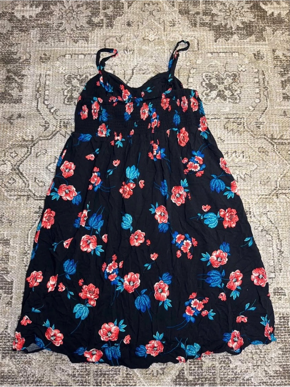 TORRID Black Floral Sundress with Red and Teal Flowers